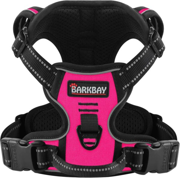 BARKBAY No Pull Pet Harness Dog Harness Adjustable Outdoor Pet Vest 3M Reflective Oxford Material Vest for PINK Dogs Easy Control for Small Medium Large Dogs (L)