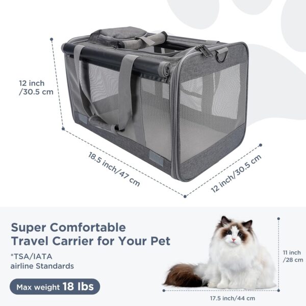 Grey Cat Carrier Pet Bag,Soft Small Dog Softsided Carrier Bag for Medium Big Kitty Puppy Max18lb, Breathable Sun Protection Pet's Carrier Privacy Protection Outdoor Traveling Kennel (Grey) - Image 4