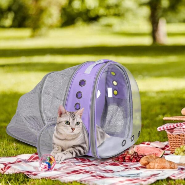 Pet Backpack Carrier Bubble Expandable Foldable Breathable Cat Carrier Dog Carrier Backpack for Hiking, Travelling, Camping, Up to 20Lbs (Purple) - Image 6