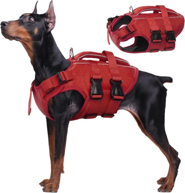 Kuoser Dog Life Jacket High Flotation, Reflective Dog Life Vest for Swimming Boating, Adjustable Small Medium Large Dog lifejacket, Lightweight Dog life Preserver Rescue Handle Spring Summer Pool