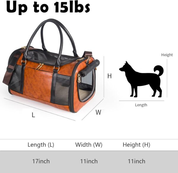 Dog Soft-Sided Carriers Pet Carrier for Small Dogs Cats, Fashion PU Leather Small Dog Carrier Pet Purse, Airline Approved Travel Pet Carrier for Puppy Kitten Small Animals (Brown) - Image 2