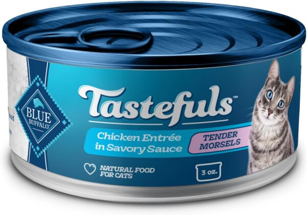 Blue Buffalo Tastefuls Natural Wet Food for Adult Cats, Chicken Entrée Morsels in Gravy, 3-oz. CanS, 24-Count