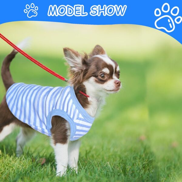 2 Pieces Dog Clothes for Small Dogs Boy Summer Stripe Dog Shirts Cute Soft Chihuahua Yorkie Clothes Pet T-Shirt Breathable Puppy Cat Clothes XS Blue - Image 5