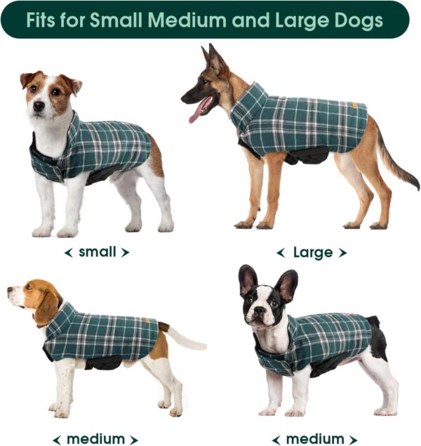 Kuoser Warm Dog Coat, Reversible Dog Jacket Waterproof Dog Winter Coat British Style Plaid Dog Clothes Pet Dog Cold Weather Coats Cozy Snow Jacket Vest for Small Medium Large Dogs Green XL - Image 5