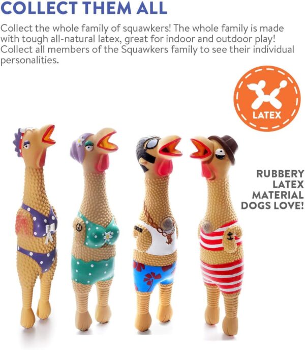 Outward Hound Squawkers Grandma Hippie Chick Latex Rubber Chicken Interactive Dog Toy, Large - Image 6