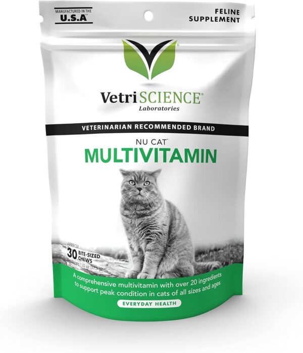 VETRISCIENCE NuCat Multi Vitamin for Cats, 30 Chews - Complete MultiVitamin Supports Skin and Coat, Immune System, Eye Sight and Everyday Wellness