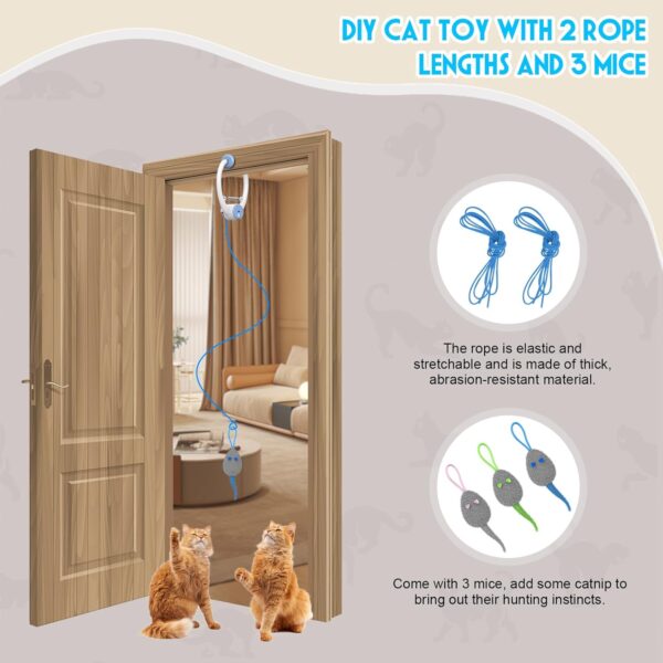 Cat Toy Interactive for Indoor Cats, Smart USB Rechargeable Door Hanging Automatic Retractable Kitten Toys, Teaser Electronic Self Play Feather Cat String Toys Attached with 3 Catnip Mice White - Image 7