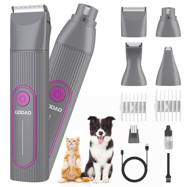 Cat Clippers Grooming Kit for Matted Hair -4 in 1 Low Noise Paw Trimmer Nail Grinder,Cordless Cat Shaver for Long Hair,Cat Hair Trimmer Also for Pet Hair Around Paws, Eyes, Ears, Face, Rump