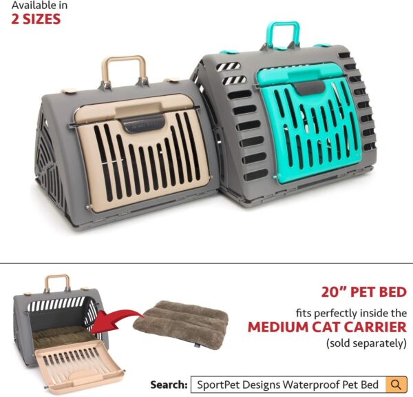 SportPet Designs Foldable Travel Cat Carrier - Front Door Plastic Collapsible Carrier, Gray and Tan, Medium (Pack of 1) - Image 2