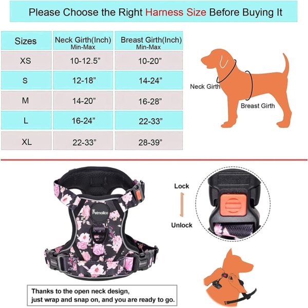 Petmolico No Pull Dog Harness Set, 2 Leash Attchment Easy Control Handle Reflective Vest Dog Harness Medium Breed, Medium Dogs Harness and Leash Set with Poop Bag Holder, Medium Pink Rose - Image 2