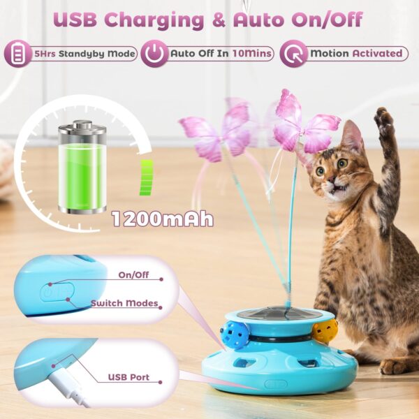 4-in-1 Interactive Cat Butterfly Toy,Automatic Ambush Feather with Track Balls,Electronic Robotic Electric Cat Toy for Indoor Cats/Kittens,USB Charging,Random Movement - Image 5