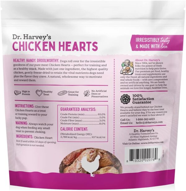 Dr. Harvey's Chicken Hearts Freeze Dried Training Dog Treats with Real Chicken Hearts for Dogs, 7 Ounces - Image 6