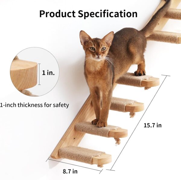 FUKUMARU Cat Climbing Shelf Wall Mounted, Four Step Cat Stairway with Jute Scratching for Cats Perch Platform Supplies - Image 2