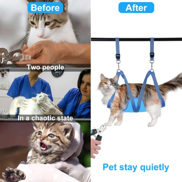 Cat Grooming Hammock, Pet Grooming Harness for Dogs&Cats, Multi Hammock Restraint Bag with Adjustable Grooming Loop/Stainless D-Hooks/Nail Clippers/Trimmer/Nail File for Pet Nail Trimming, Care (XS) - Image 3