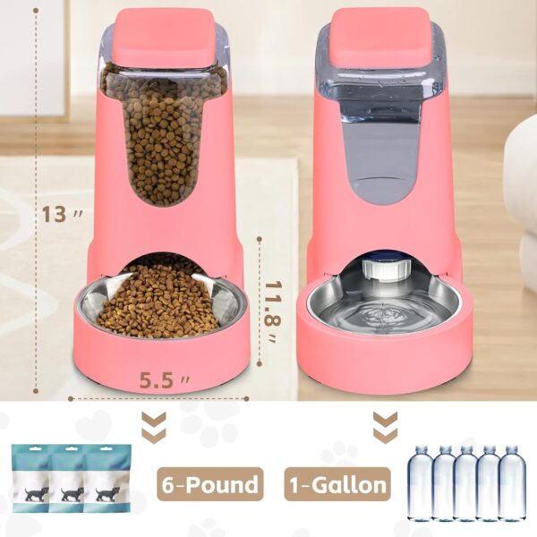 Automatic Cat Feeder and Water Dispenser with Stainless Steel Bowl Dog Gravity Food Feeder and Waterer for Small Medium Pets Puppy Kitten 1 Gallon x 2 - Image 2