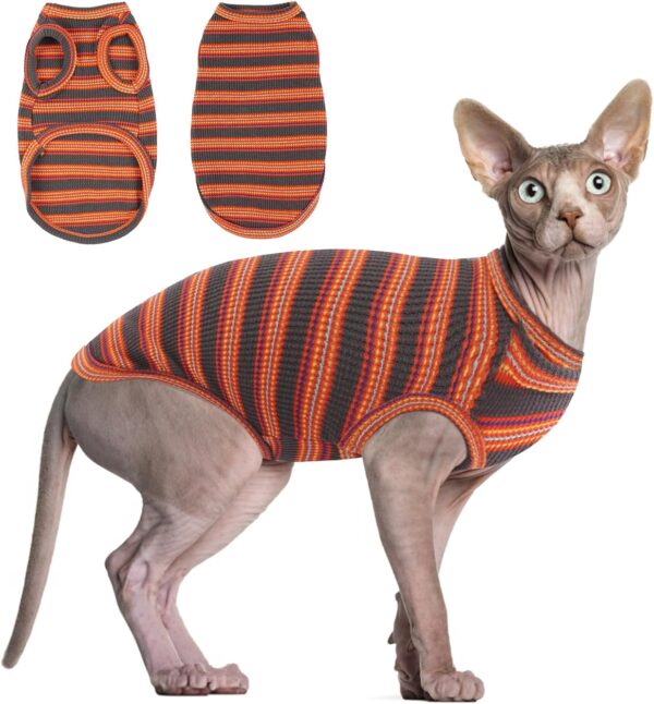 Sphynx Hairless Cats Shirt Puppy Clothes Soft Cotton T-Shirts Cute Cats Pajamas Cat Stripes Vest Pet Clothes, Round Collar Vest Kitten Shirts(Red Stripes, S)