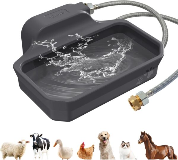 135OZ Automatic Water Dispenser for Large Dogs Patented Fit 3/4in GHT Male Faucet, Outdoor Animal Water Bowl Include Water Valve, 5ft Water Hose, Copper Connector, Extra-Large Drinking Area