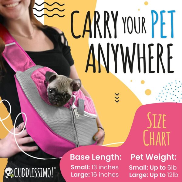 Pet Sling Carrier - Small Dog Puppy Cat Carrying Bag Purse Pouch - For Pooch Doggy Doggie Yorkie Chihuahua Baby Papoose Bjorn - Hiking Front Backpack Chest Body Holder Pack To Wear (Pink) - Image 2