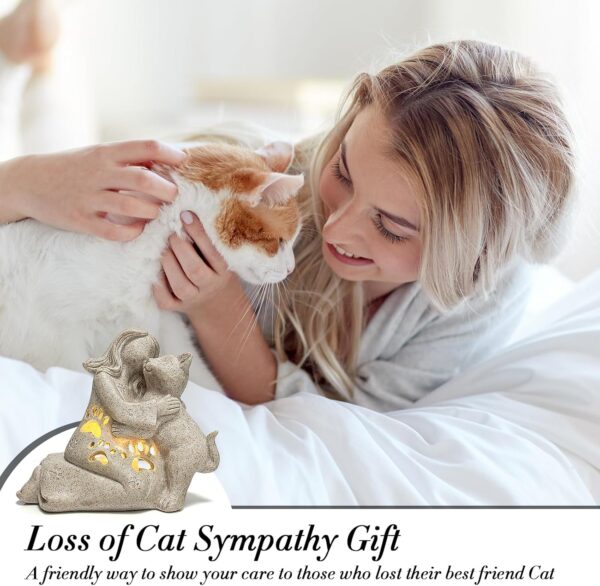 Cat Memorial Gift, Granite Sculpture, Hand-Sculpted Resin Pet Loss Sympathy Gift with LED Candle Holder, Home Decor for Pet Owners (Granite) - Image 4