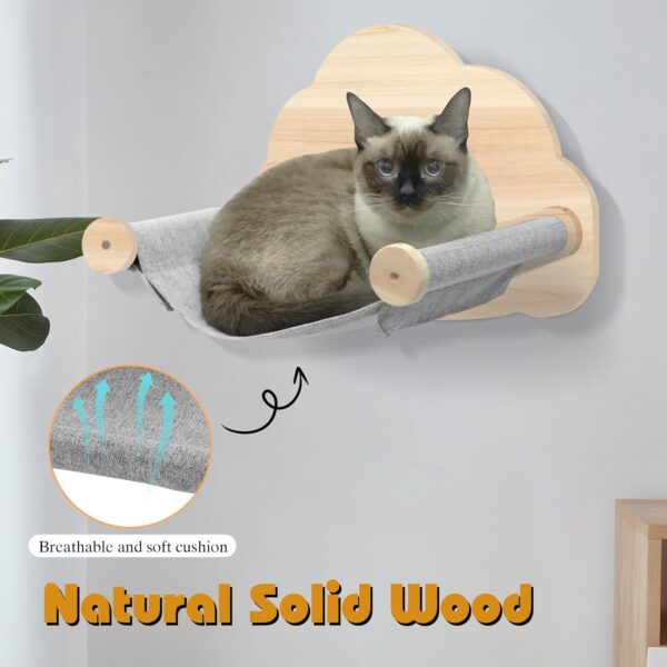 Wall Mounted Cat Furniture 3PCS Set, Solid Wood Cat Shelves and Perches for Wall Cat Hammock Cat Perches Cat Climbing Wall Steps Cat Ladder for Kitty & Kitten - Image 3