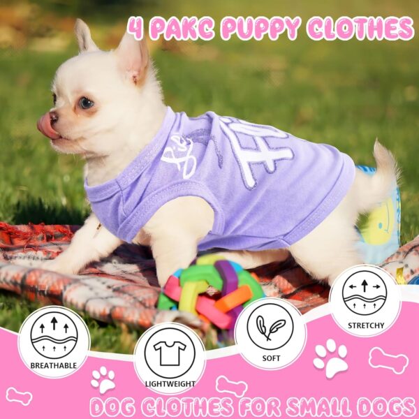 4 Pieces Dog Clothes for Small Dogs Girl Summer Soft Puppy Clothes Cute Chihuahua Teacup Dog Clothes Female Dog Shirts Breathable Pet Clothing Pink Girl Dog Clothes (XX-Small), pink,purple - Image 2