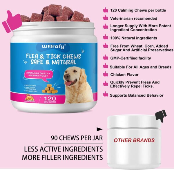 120 Chews Flea and Tick Prevention for Dogs Chewable,All Natural Dog Flea & Tick Control,Chews Dog Flea & Tick Control Supplement,100% Natural Flea and Tick Supplement for Dogs - Image 6