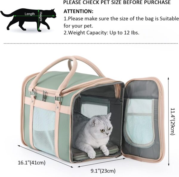 Cat and Dog Tote Bag for Medium Sized Cats up to 15 LBS, Foldable, Most TSA Airline Approved Carrier Soft Sided，Tote/Shoulder Pack,Cute cat Carrier——Avocado Green - Image 3