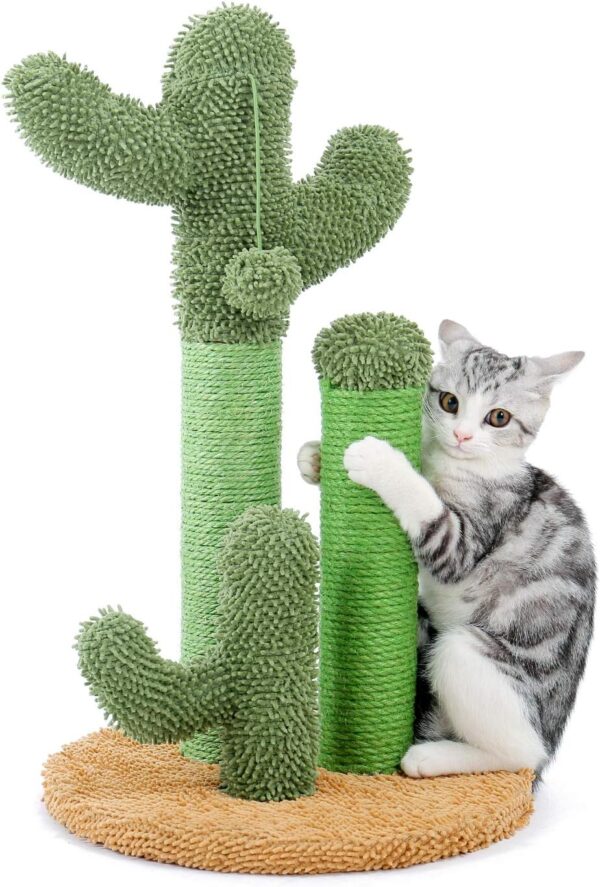 PAWZ Road Cat Scratching Post Cactus Cat Scratcher Featuring with 3 Scratching Poles and Interactive Dangling Ball -Medium 23 Inches