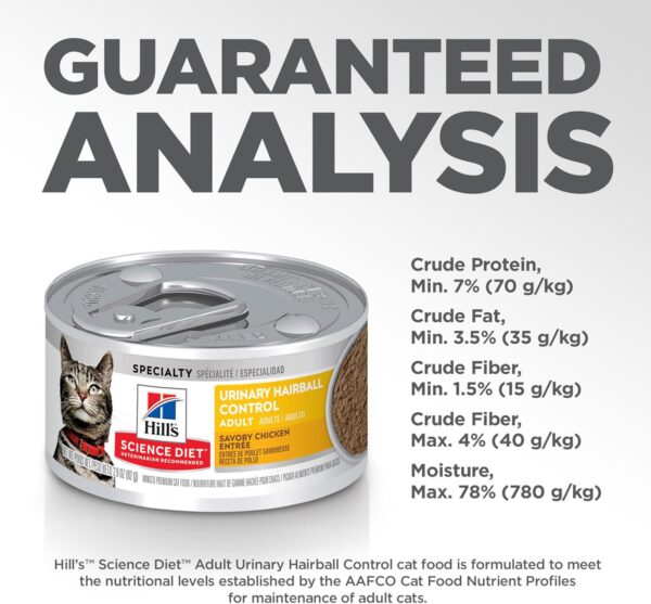 Hill's Science Diet Urinary Hairball Control, Adult 1-6, Urinary Track Health & Hairball Control Support, Wet Cat Food, Chicken Minced, 2.9 oz Can, Case of 24 - Image 10