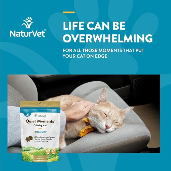 NaturVet Quiet Moments Calming Aid Cat Supplement Plus Melatonin – Helps Reduce Stress in Cats – for Pet Storm Anxiety, Motion Sickness, Grooming, Separation, Travel – 50 Ct. Soft Chews - Image 4