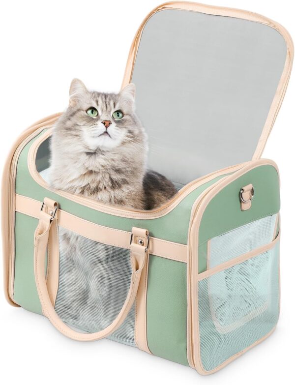 Cat and Dog Tote Bag for Medium Sized Cats up to 15 LBS, Foldable, Most TSA Airline Approved Carrier Soft Sided，Tote/Shoulder Pack,Cute cat Carrier——Avocado Green - Image 8