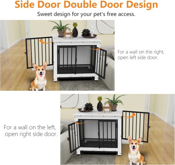 Dog Crate Furniture, Dog Crate End Table for Small and Medium Dogs,Wooden Cage Kennel Furniture Indoor, Modern Dog Crate with Multi-Purpose Removable Tray, Double-Doors Dog Furniture, White - Image 3