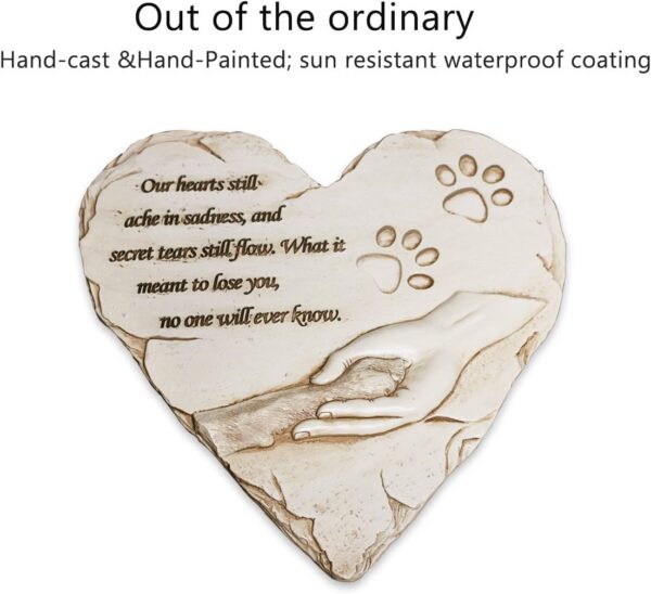 New York Dog Pet Memorial Stones, Hand-Painted Heart-Shaped Loss of Pet Dog Memorial Gifts with Sympathy Poem and Paw in Hand Design, (White) - Image 2