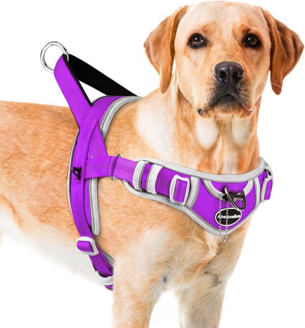 ADVENTUREMORE Dog Harness for Large Dogs No Pull, Sport Dog Halter Harness Reflective Breathable Dog Vest Escape Proof Dog Harness with Easy Control Front Clip Handle for Training Walking L Purple