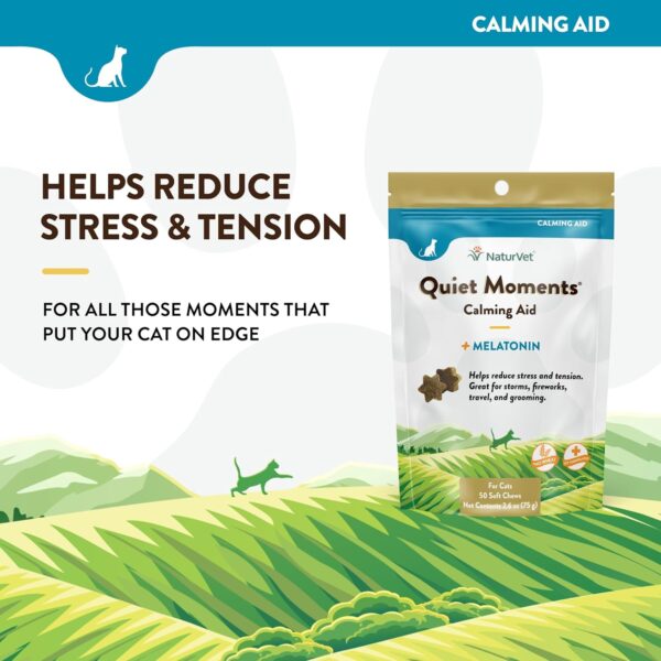 NaturVet Quiet Moments Calming Aid Cat Supplement Plus Melatonin – Helps Reduce Stress in Cats – for Pet Storm Anxiety, Motion Sickness, Grooming, Separation, Travel – 50 Ct. Soft Chews - Image 3