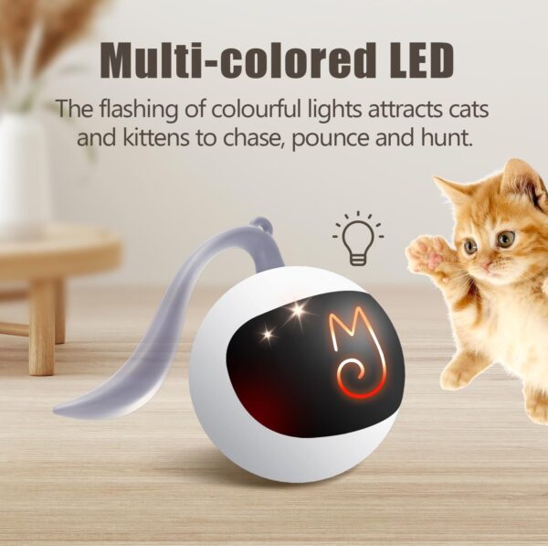 Migipaws Interactive Cat Ball Toy Set, Fun Tracker, Automatic Rolling Chase Ball with Fluffy Tail, A Small Mice, Rechargeable（White） - Image 6