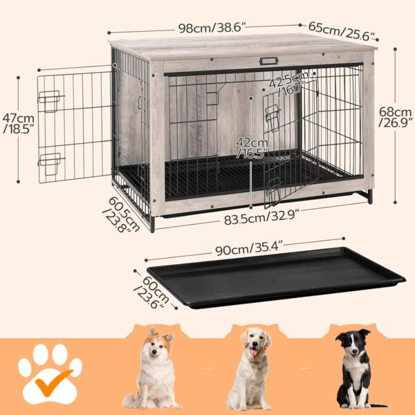 HOOBRO Dog Crate Furniture, 38.6" Large Dog Kennel Indoor, Wooden Dog Crate with Pull-Out Tray, Double Doors Dog House, Modern Side End Table for Small/Medium/Large Dog, Greige BG982GW03 - Image 5