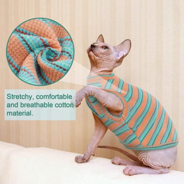 Sphynx Cat Clothes, Breathable Hairless Cat Shirts, Stripe Kitten T-Shirts Sleeveless, Pullover Cat Sweaters, Pet Summer Apparel for Sphynx, Cornish Rex, Devon Rex, Peterbald, Small Dogs - Image 3