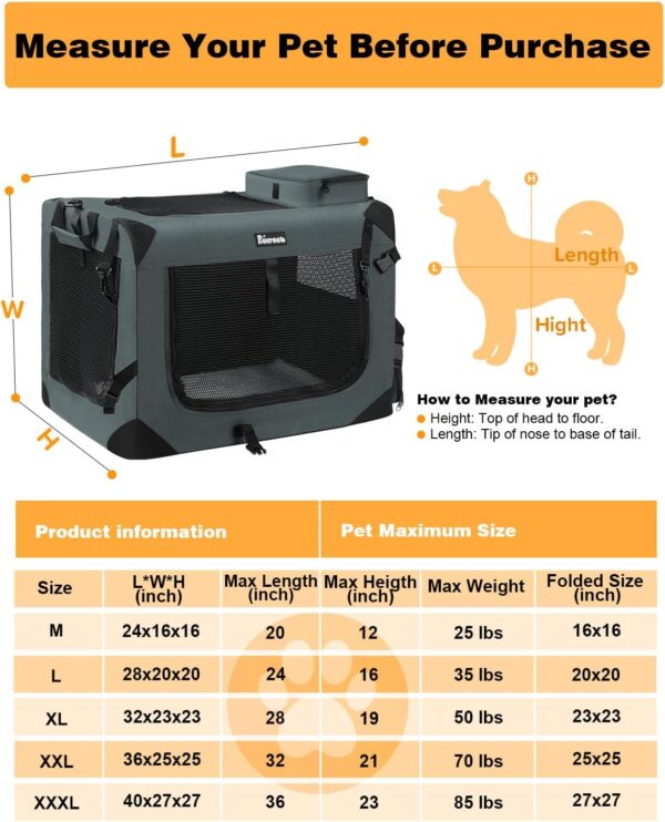 Large Cat Carrier 24"x16"x16", Soft Dog Crate with 2 Bowls, Collapsible Travel Pet Carrier Bag for Cats Dogs Puppies Kittens (Grey) - Image 6