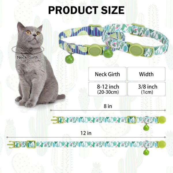 Breakaway Cat Collars for Girl Boy Cats, Spring Summer All Weather Cat Collar Personalized Pattern 2 Pack,Cute Classic Safety Buckles and Bells,Adjustable Printed Nylon Colorful Kitten Collar - Image 2