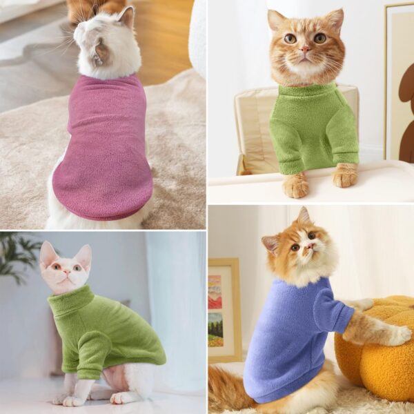 Idepet Sphynx Cats Clothes Winter,Hairless Cat Turtleneck Sweater Soft Coral Fleece Outfit Coat Warm Shirt Kitten Apparel with Sleeves Pullover Pet Winter Pajamas Jumpsuit (Green, Small) - Image 6