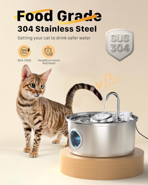 Cat Water Fountain Stainless Steel: Cat Fountain for Drinking Dog Water Bowl Dispenser 108oz/3.2L Automatic Kitty Spout Metal Pet Water Fountain Indoor KOOGMOON - Image 4