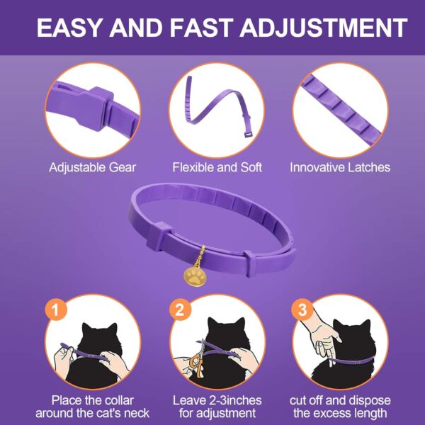 4 Pcs Calming Cats Collar Adjustable Cat Calm Collar Lavender Scent Relaxing Cat Collar with 2 Pendant for Puppies Cats Reduce Stress Aggression Anxious, up to 15 Inches (Purple, Gold) - Image 6