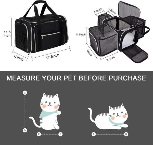 BAGLHER Cat Carrier Bag,Airline Approved Pet Carrier Soft Side Pet Travel 5 Sides Open Doors 3 Sides Expandable Foldable Dog Carrier with Fleece Pad - Image 2