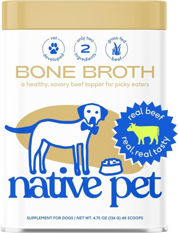 Native Pet Bone Broth for Dogs & Cats – Dog Bone Broth Powder, a Dog Food Topper for Picky Eaters – Cat Broth & Dog Broth - Dog Gravy Topper for Dry Food – Beef Broth for Dogs & Cats – 4.75oz