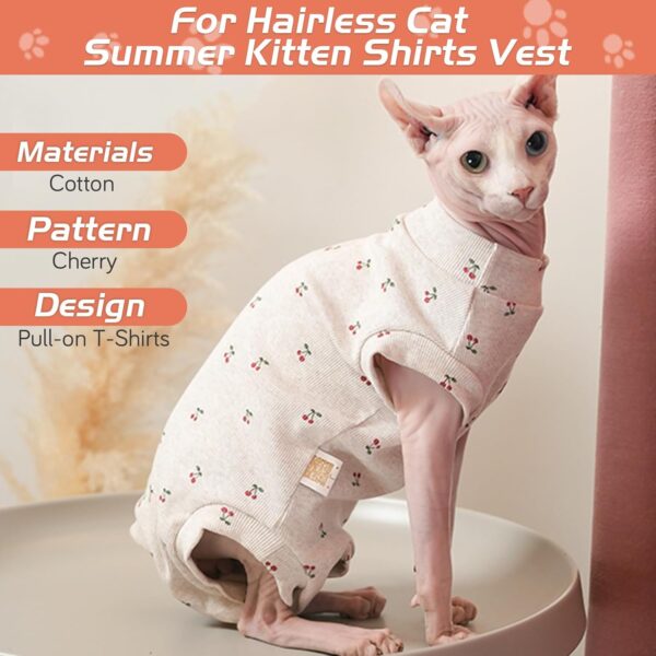 Sphynx Cat Clothes Hairless Cat Cute Breathable Cotton Pet Clothes for Spring Summer Autumn, Round Collar Vest Kitten Shirts Cat Pajamas, Beige S - Image 4