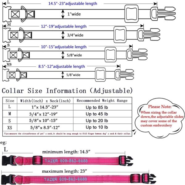 Personalized Dog Collar, Custom Embroidered Pet Name and Phone Number 4 Adjustable Sizes X-Small Small Medium Large Quick Release Buckle and D-Ring - Image 5