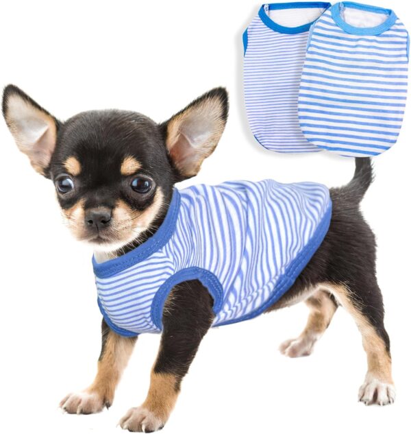 2 Pieces Dog Clothes for Small Dogs Boy Summer Stripe Dog Shirts Cute Soft Chihuahua Yorkie Clothes Pet T-Shirt Breathable Puppy Cat Clothes XS Blue