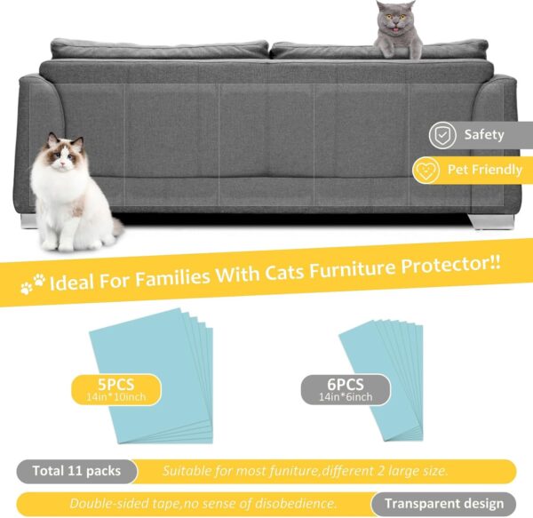 Anti Cat Scratch Furniture Protectors, 11PCS Cat Scratch Deterrent Tape, Couch Corner Protectors for Cats, Double Sided Sofa Anti Scratching Sticky Tape, Cat Scratchers for Indoor Cats - Image 2