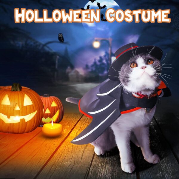 Pet Costumes Cat Cosplay 3 PCS, Vampire Cloak with Bowler Hat Bat Wings Pet Cosplay Costumes for Small Cats Funny Holiday Clothes for Black Halloween Night Bloody Zombie Party Easter Gift - Image 7